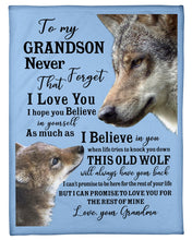 Load image into Gallery viewer, Wolf Grandma Gift For Grandson Believe In Yourself Fleece Blanket