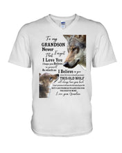 Load image into Gallery viewer, Wolf Grandma Gift For Grandson Believe In Yourself Guys V-Neck