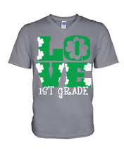 Load image into Gallery viewer, 1st Grade Love White Clover St Patrick's Day Gift For Teacher Guys V-Neck