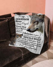 Load image into Gallery viewer, Wolf Grandma Gift For Grandson Believe In Yourself Fleece Blanket