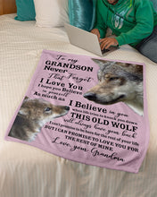 Load image into Gallery viewer, Wolf Grandma Gift For Grandson Believe In Yourself Fleece Blanket