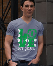 Load image into Gallery viewer, 1st Grade Love White Clover St Patrick's Day Gift For Teacher Guys V-Neck