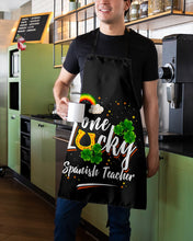 Load image into Gallery viewer, Rainbow And Cloud Horseshoe One Lucky Spanish Teacher St Patrick's Day Gift Apron