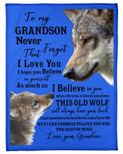 Load image into Gallery viewer, Wolf Grandma Gift For Grandson Believe In Yourself Fleece Blanket