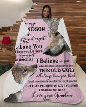 Load image into Gallery viewer, Wolf Grandma Gift For Grandson Believe In Yourself Sherpa Blanket