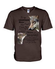 Load image into Gallery viewer, Wolf Grandma Gift For Grandson Believe In Yourself Guys V-Neck