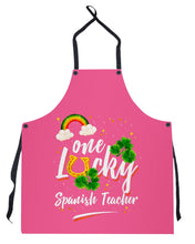 Load image into Gallery viewer, Rainbow And Cloud Horseshoe One Lucky Spanish Teacher St Patrick's Day Gift Apron