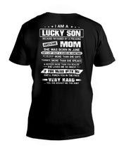 Load image into Gallery viewer, Lucky Son Who Raised By A Freaking Awesome June Mom Guys V-Neck