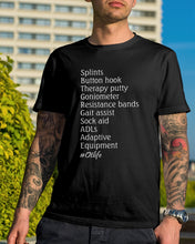 Load image into Gallery viewer, Splints Button Hook Therapy Putty Goniometer Resistance Bands Guys Tee