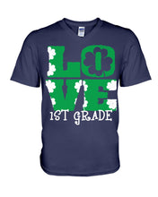 Load image into Gallery viewer, 1st Grade Love White Clover St Patrick's Day Gift For Teacher Guys V-Neck