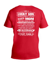 Load image into Gallery viewer, Lucky Son Who Raised By A Freaking Awesome June Mom Guys V-Neck