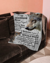 Load image into Gallery viewer, Wolf Grandma Gift For Grandson Believe In Yourself Fleece Blanket