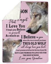 Load image into Gallery viewer, Wolf Grandma Gift For Grandson Believe In Yourself Sherpa Blanket