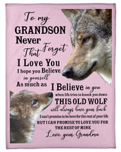 Load image into Gallery viewer, Wolf Grandma Gift For Grandson Believe In Yourself Fleece Blanket