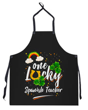 Load image into Gallery viewer, Rainbow And Cloud Horseshoe One Lucky Spanish Teacher St Patrick's Day Gift Apron