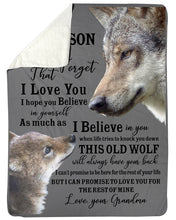 Load image into Gallery viewer, Wolf Grandma Gift For Grandson Believe In Yourself Sherpa Blanket