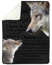 Load image into Gallery viewer, Wolf Grandma Gift For Grandson Believe In Yourself Sherpa Blanket