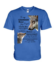 Load image into Gallery viewer, Wolf Grandma Gift For Grandson Believe In Yourself Guys V-Neck