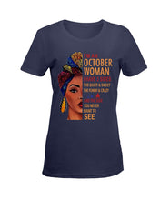Load image into Gallery viewer, Im An October Woman I Have Three Sides Birthday Gift Ladies Tee