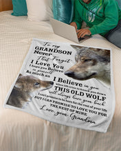 Load image into Gallery viewer, Wolf Grandma Gift For Grandson Believe In Yourself Fleece Blanket
