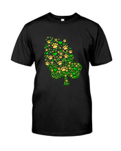 Load image into Gallery viewer, Dog Paws And Clover Shamrock Design St Patrick's Day Gift For Dog Lovers Guys Tee
