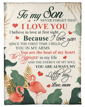 Load image into Gallery viewer, Flamingo You Are The Beat Of My Heart Mom Gift For Son Fleece Blanket
