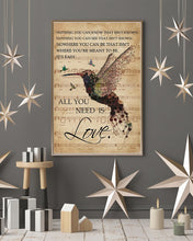 Load image into Gallery viewer, Music Sheet All You Need Is Love Hummingbird Vertical Poster
