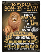 Load image into Gallery viewer, Thank You Roaring Lion Mother Gift For Son In Law Fleece Blanket
