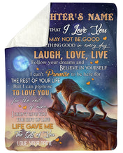 Load image into Gallery viewer, Lion On The Brink Of Mountain Laugh Love Live Custom Name Gift For Daughter Sherpa Blanket
