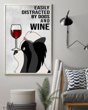 Load image into Gallery viewer, Lhasa Apso Dog And Red Wine Light Grey Background Gift For Dog Lovers Vertical Poster
