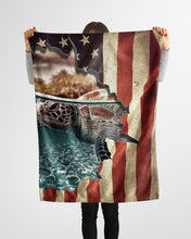 Load image into Gallery viewer, Beautiful Turtle Behind American Flag Gift For Turtle Lovers Fleece Blanket
