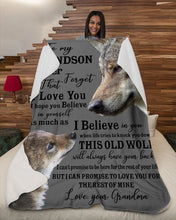 Load image into Gallery viewer, Wolf Grandma Gift For Grandson Believe In Yourself Sherpa Blanket
