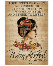 Load image into Gallery viewer, Floral Music Sheet What A Wonderful World Reading Vertical Poster
