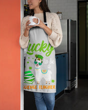 Load image into Gallery viewer, Llama Lucky To Be A Science Teacher Green Books St Patrick's Day Gift Apron

