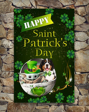 Load image into Gallery viewer, Bernese Mountain  And Baby Yoda Shamrock St. Patrick's Day Color Changing Mug Vertical Poster
