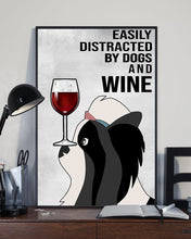 Load image into Gallery viewer, Lhasa Apso Dog And Red Wine Light Grey Background Gift For Dog Lovers Vertical Poster
