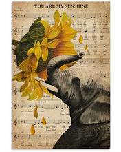 Load image into Gallery viewer, Music Sheet Sunflower My Sunshine Elephant Gift For Elephant Lovers Vertical Poster
