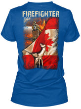 Load image into Gallery viewer, Firefighter Behind Canada Flag Gift For Firefighter Ladies Tee
