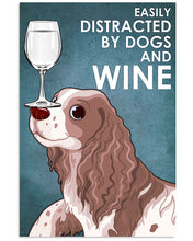 Load image into Gallery viewer, Cute Springer Spaniel Dog And Red Wine Blue Background Gift For Dog Lovers Vertical Poster
