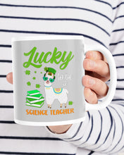 Load image into Gallery viewer, Llama Lucky To Be A Science Teacher Green Books St Patrick's Day Gift Mug

