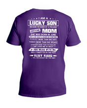 Load image into Gallery viewer, Lucky Son Who Raised By A Freaking Awesome June Mom Guys V-Neck
