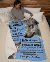 Load image into Gallery viewer, Wolf Grandma Gift For Grandson Believe In Yourself Sherpa Blanket
