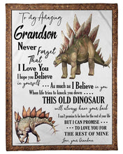 Load image into Gallery viewer, Dinosaur Grandma Gift For Grandson Believe In Yourself Fleece Blanket
