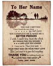 Load image into Gallery viewer, Custom Name Gift For Wife Lake Reflection You Complete Me Fleece Blanket

