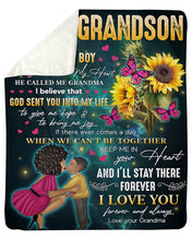 Load image into Gallery viewer, Pink Butterflies Sunflower I'll Stay There Forever Grandma Gift For Grandson Sherpa Blanket
