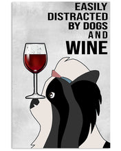 Load image into Gallery viewer, Lhasa Apso Dog And Red Wine Light Grey Background Gift For Dog Lovers Vertical Poster
