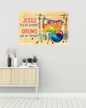 Load image into Gallery viewer, Jesus Is My Savior Drums Are My Therapy Meaningful Gift For Drummer Horizontal Poster
