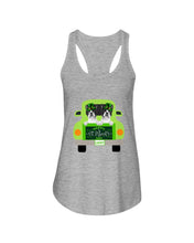 Load image into Gallery viewer, Boston Terrier Let's Go Travel Green Car St Patrick's Day Gift For Dog Lovers Ladies Flowy Tank
