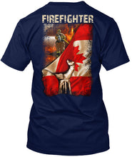 Load image into Gallery viewer, Firefighter Behind Canada Flag Gift For Firefighter Guys Tee
