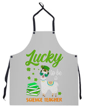 Load image into Gallery viewer, Llama Lucky To Be A Science Teacher Green Books St Patrick's Day Gift Apron
